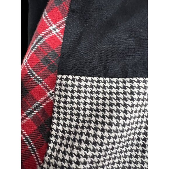 Vintage Women Patchwork Shirt Jacket Shacket Red Black Velvet Plaid Mixed Print - Picture 5 of 8